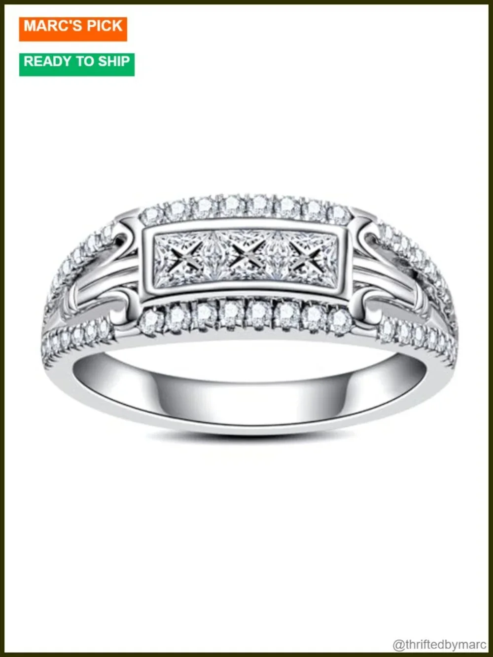 Moissanite Princess Cut Engagement Ring 925 Sterling Silver Bezel Set